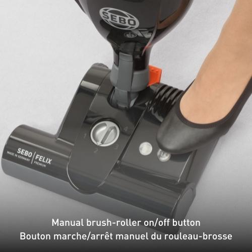Manual brush-roller on/off button