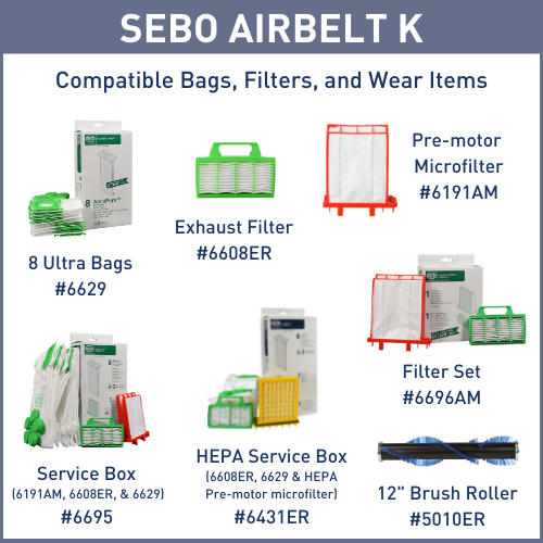 Sacs filtres et pièces d'usure | Aspirateur-Traîneau AIRBELT K3 Premium Rouge de SEBO