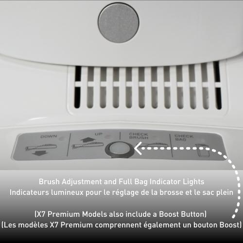 Brush Adjustment and Full Bag Indicator Lights